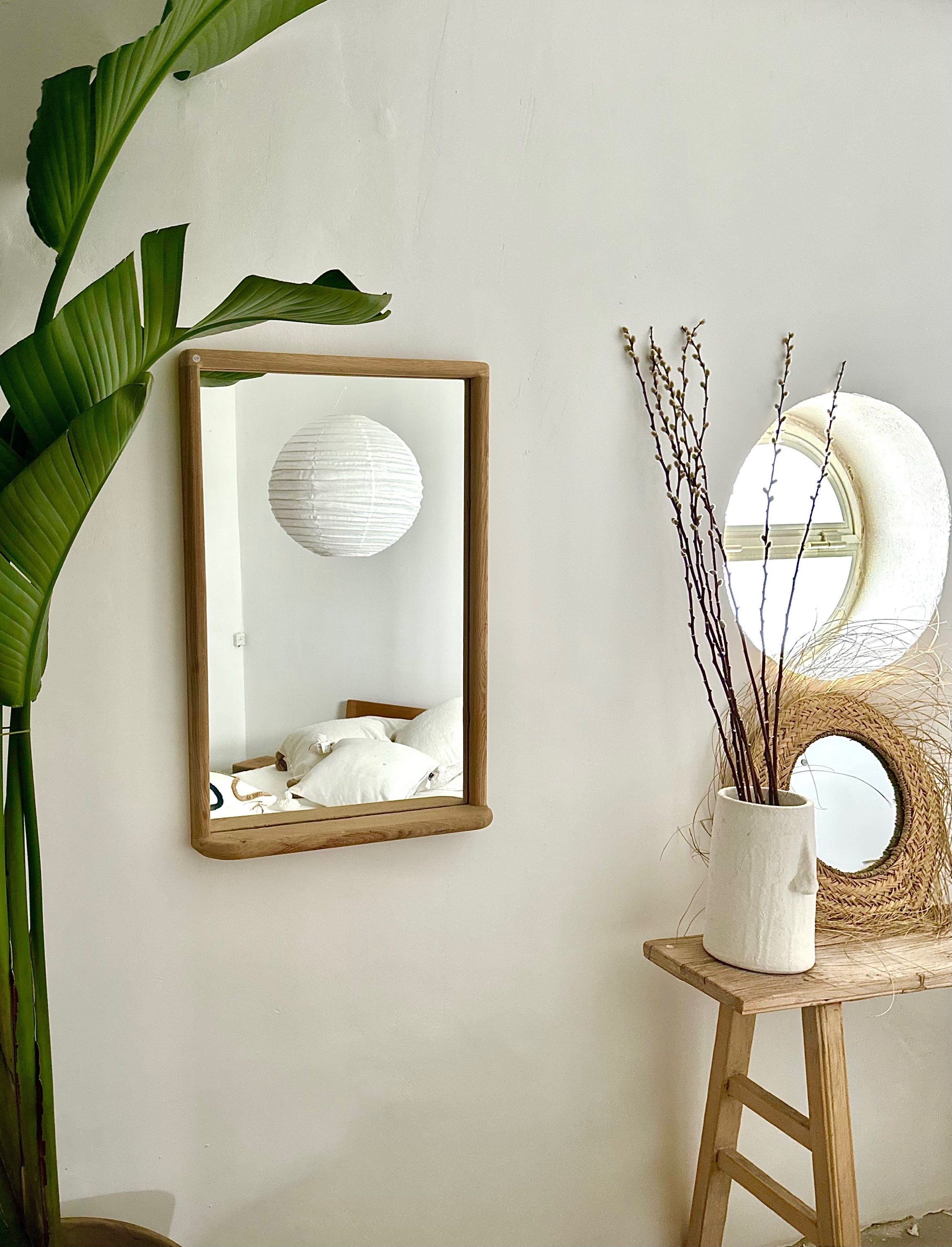 מראה מדף מעץ אלון