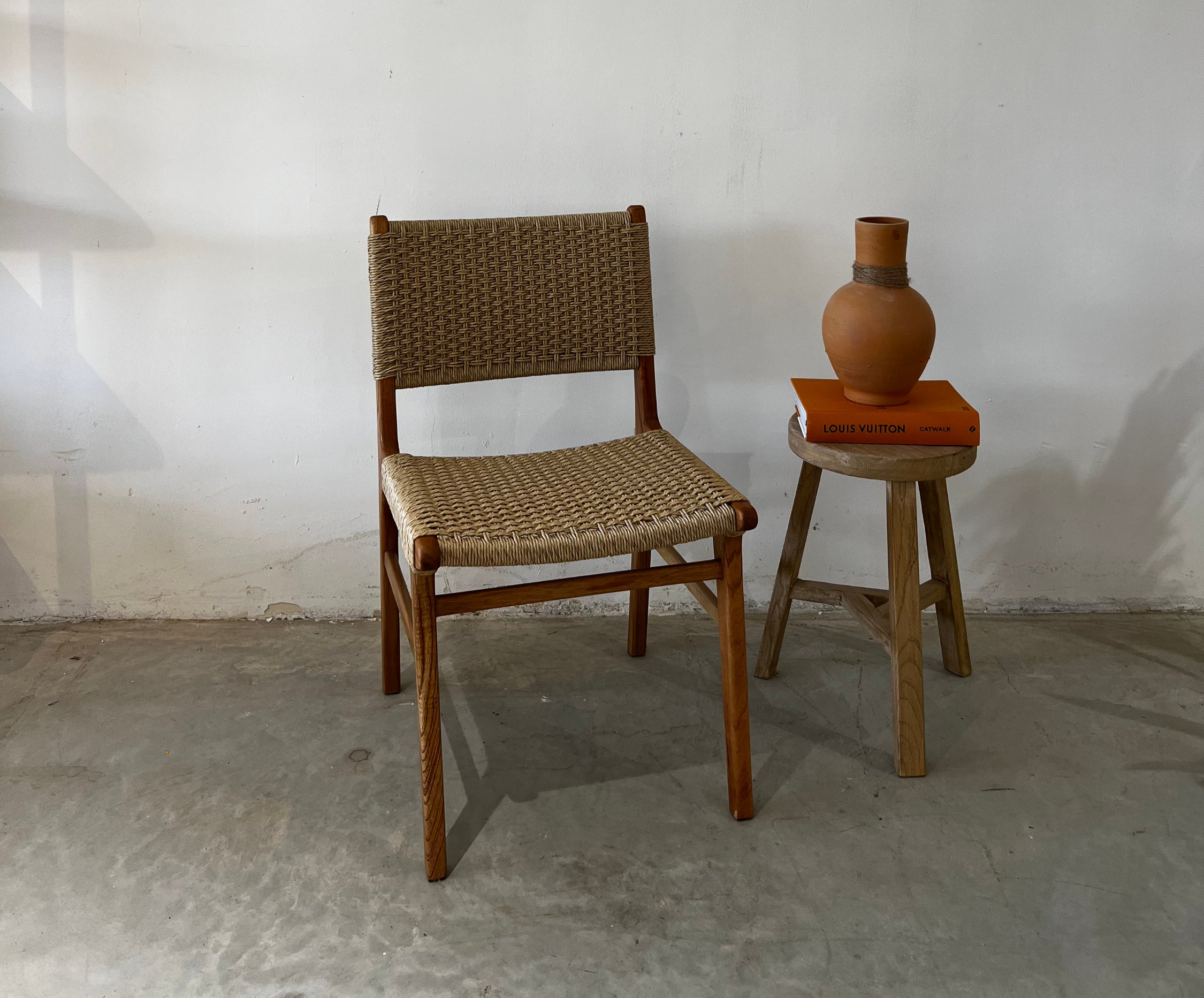 כסא עץ משולב ראטן