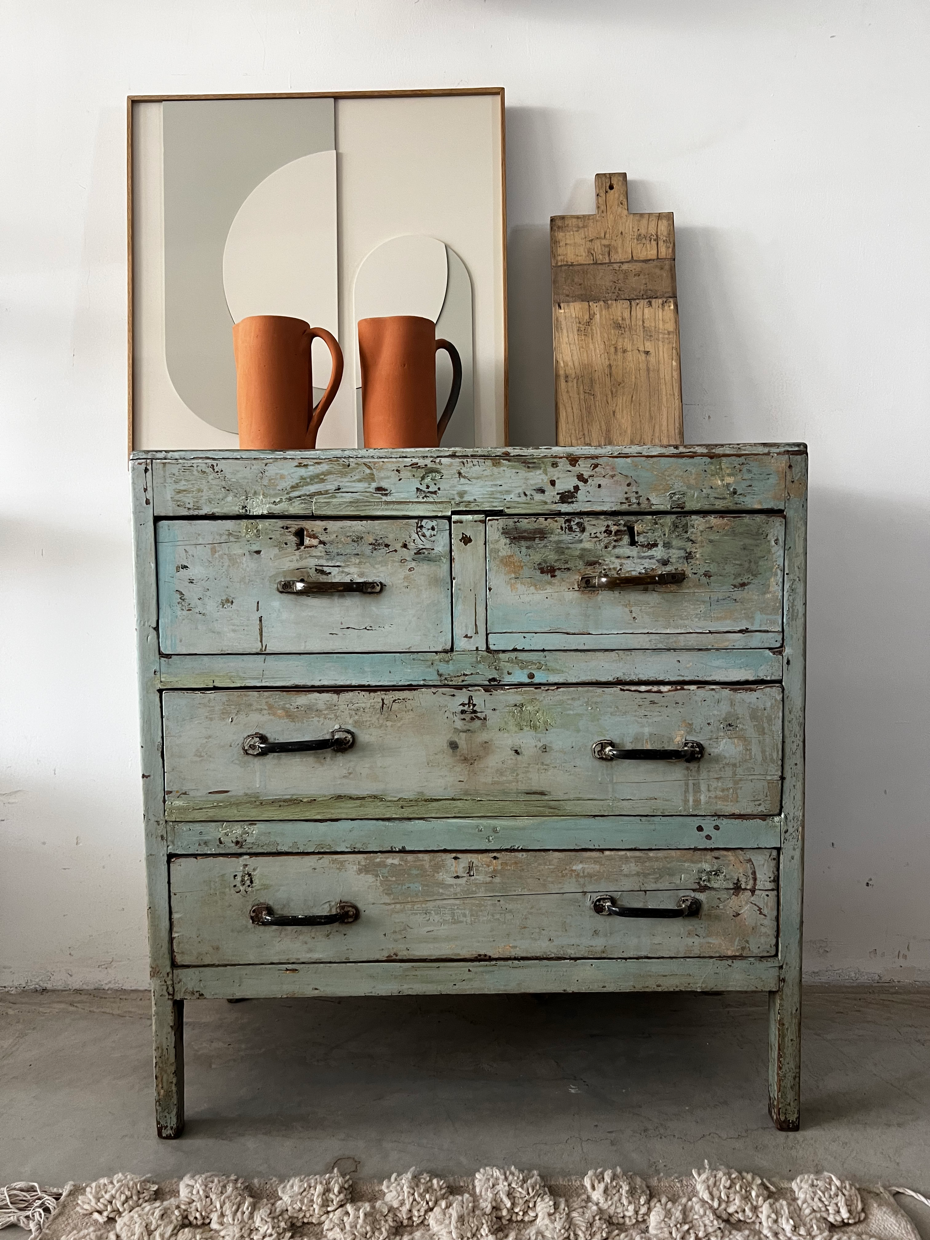 שידת מגירות פיס ענתיקה טורקיזית85/42