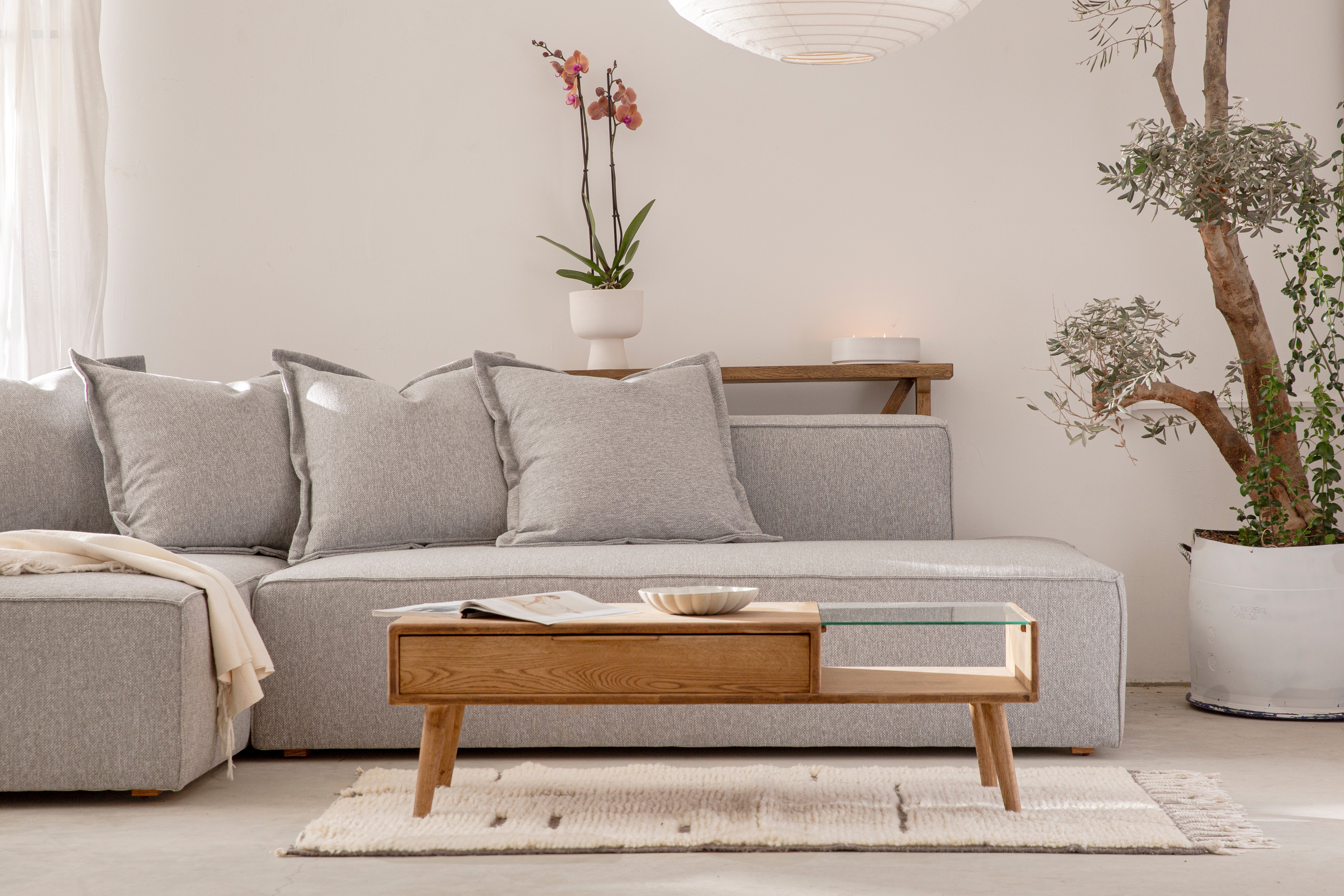 שולחן סלון זכוכית/מגירה