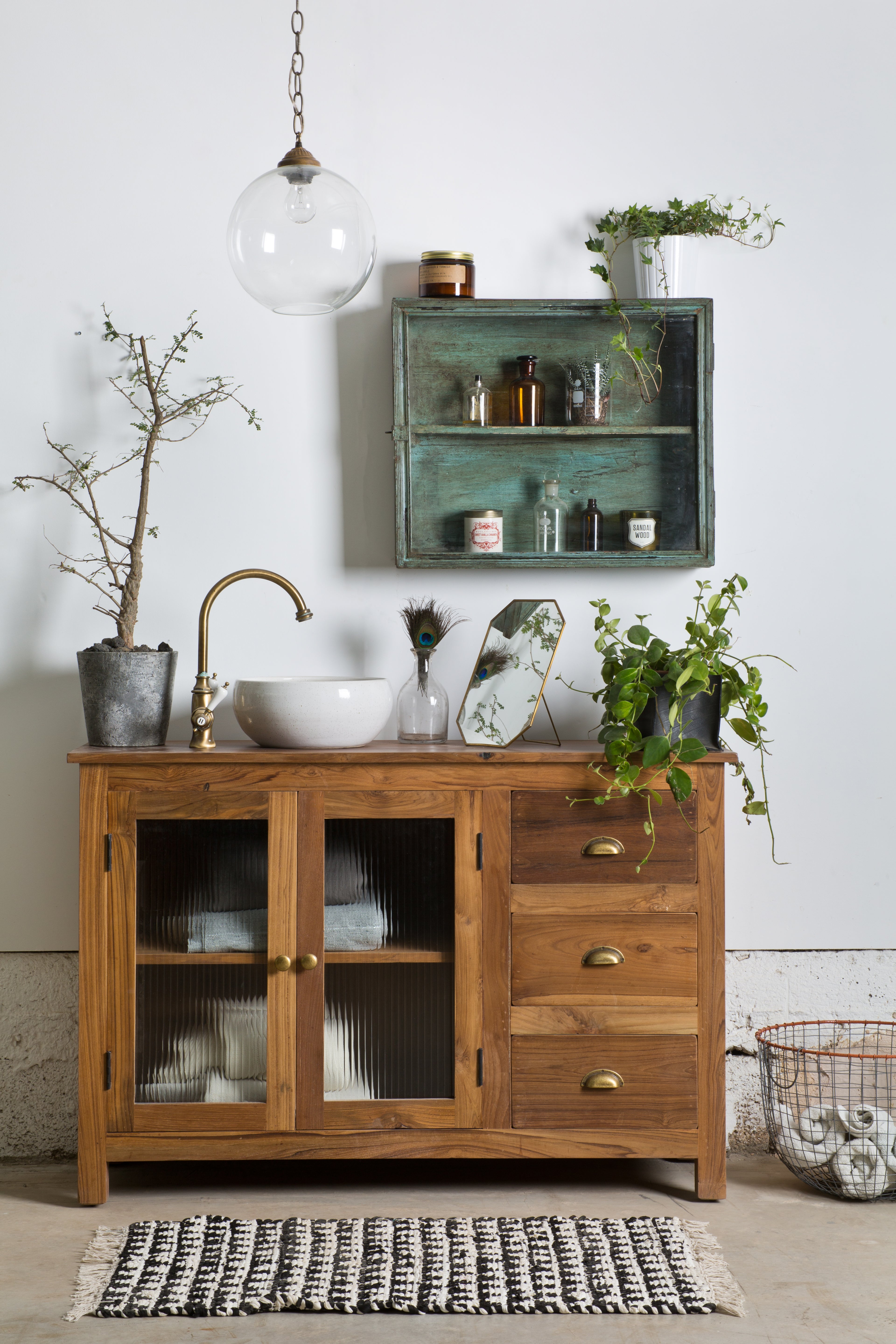 שידת רחצה מעץ טיק 120 ס"מ