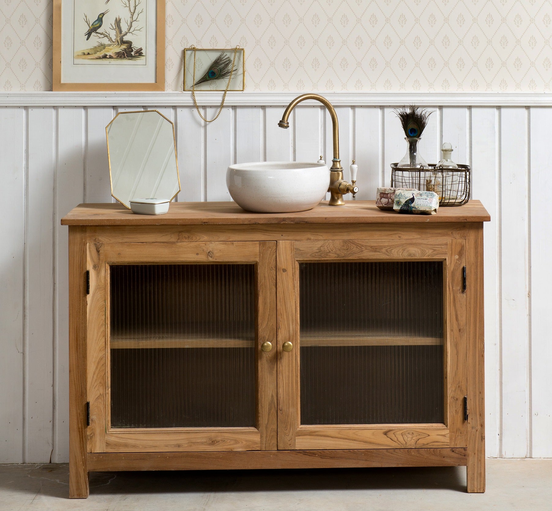 שידת רחצה מעץ טיק - רוחב 120 ס"מ ללא מגירות