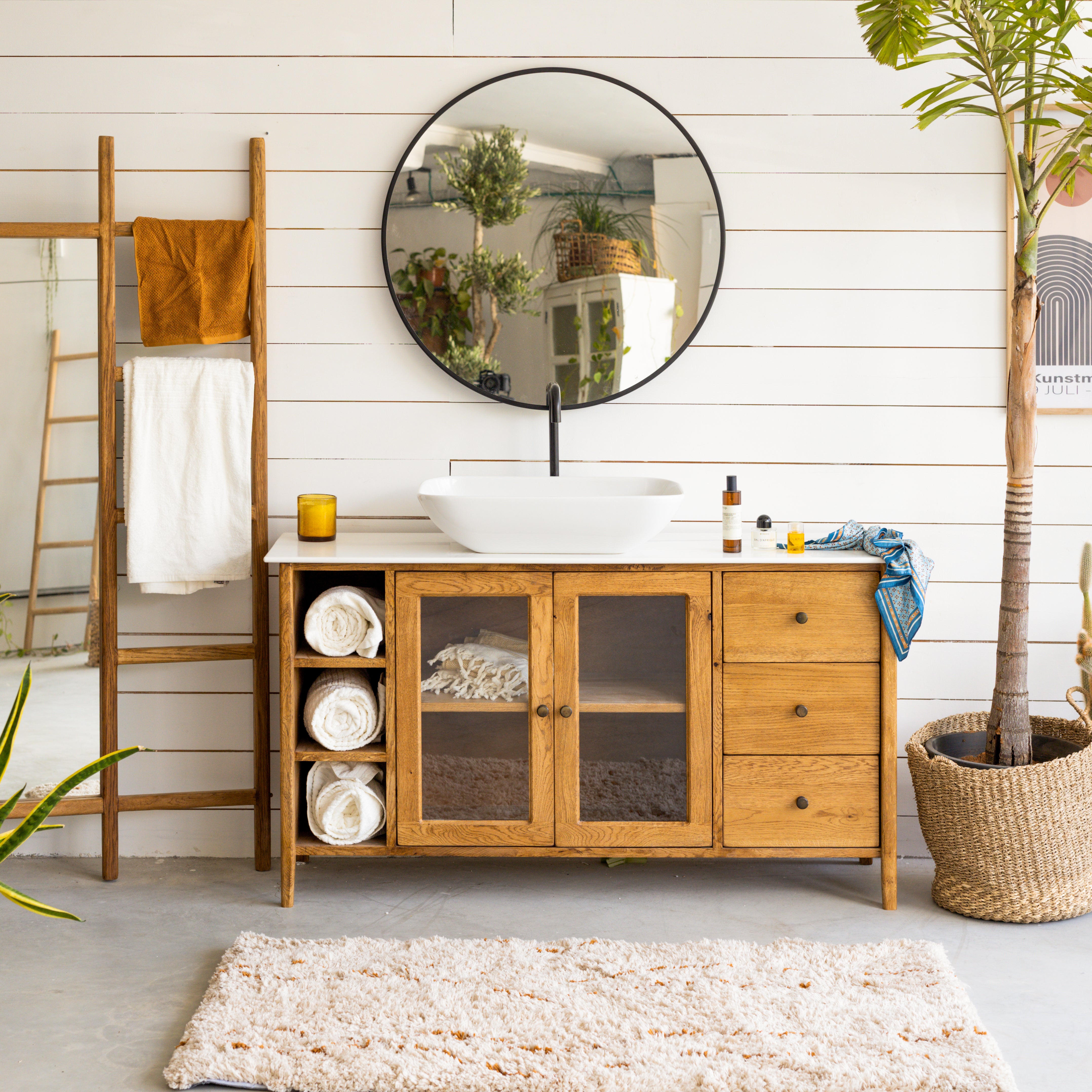 שידת רחצה מעץ אלון 140