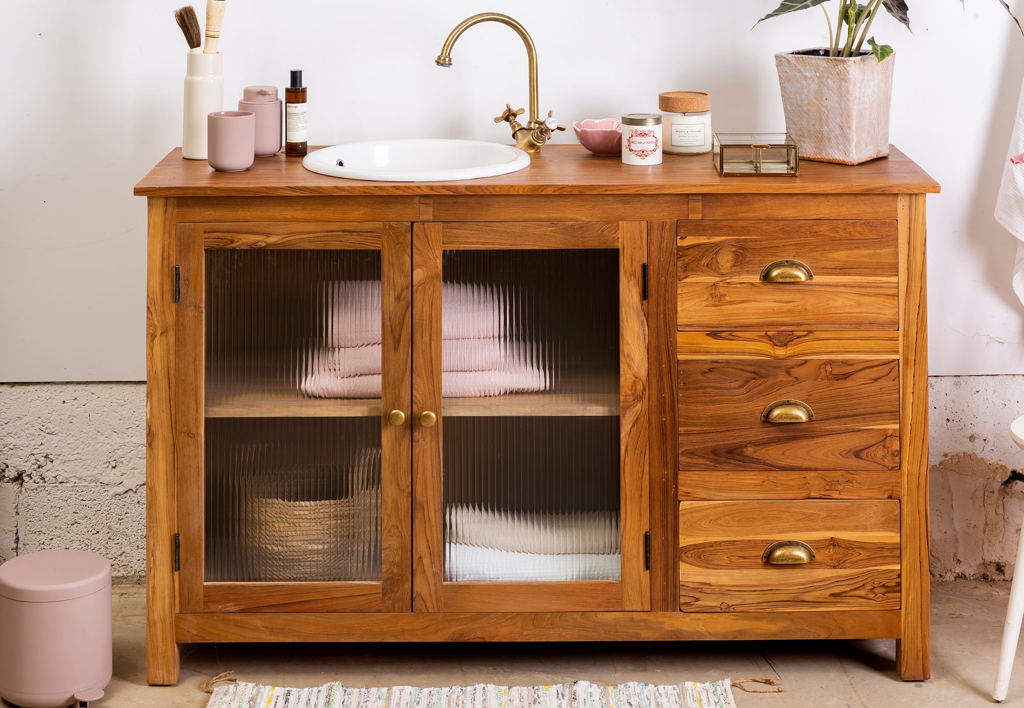 שידת רחצה מעץ טיק 140 ס"מ