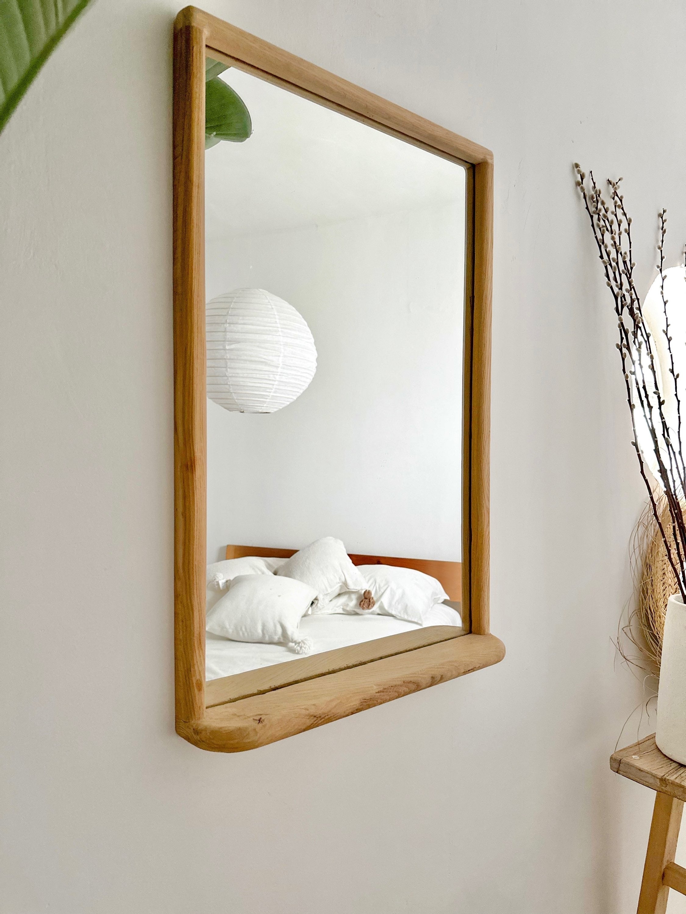 מראה מדף  מעץ אלון