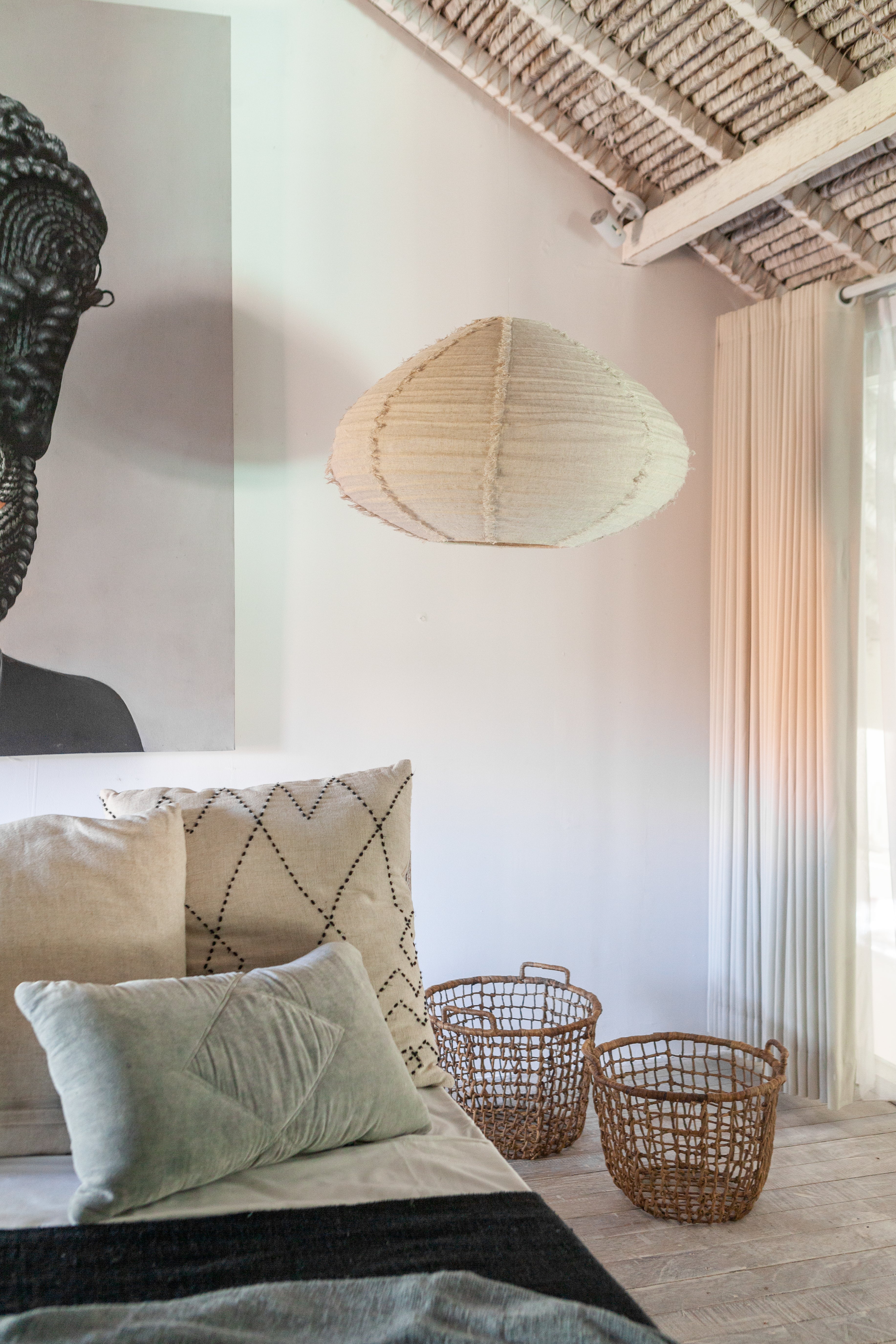 אהיל פשתן עם פרנזים גוון ניוד,עבודת יד מבאלי